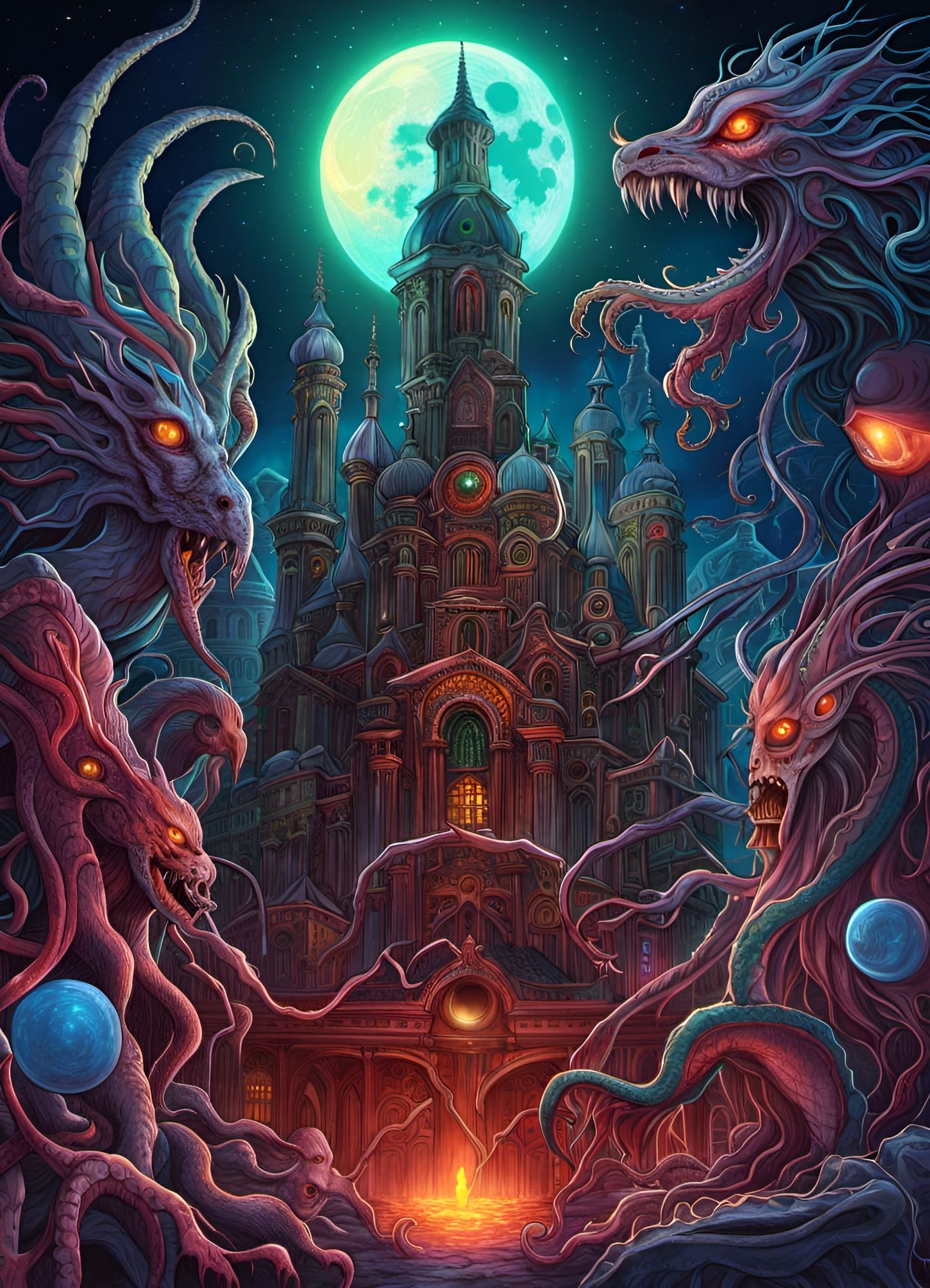 Eldritch Demonic Palace: Lovecraftian Astral Illustration