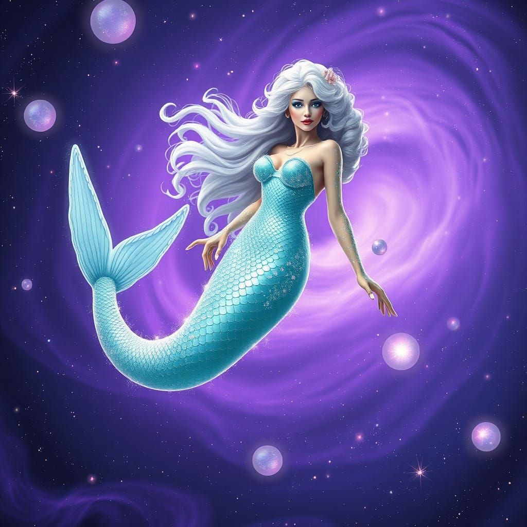 Biomechanical Mermaid in Cosmic Nebula