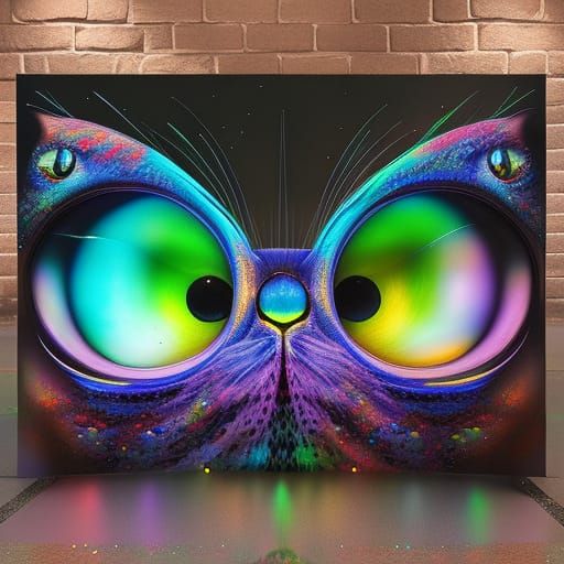 Nebula-Eyed Kitten in Colorful Ink Illustration