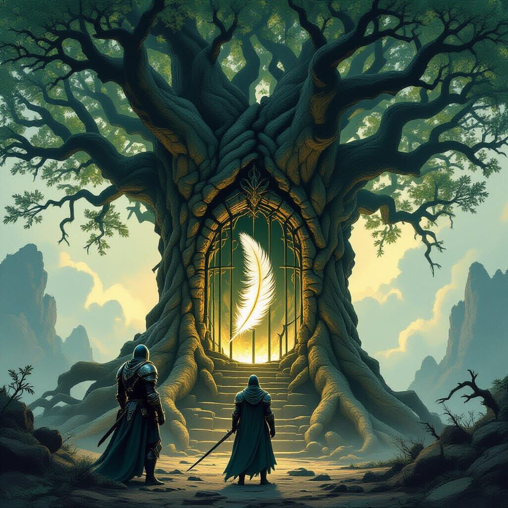 Knight Faces Cage Tree With Phoenix Feather