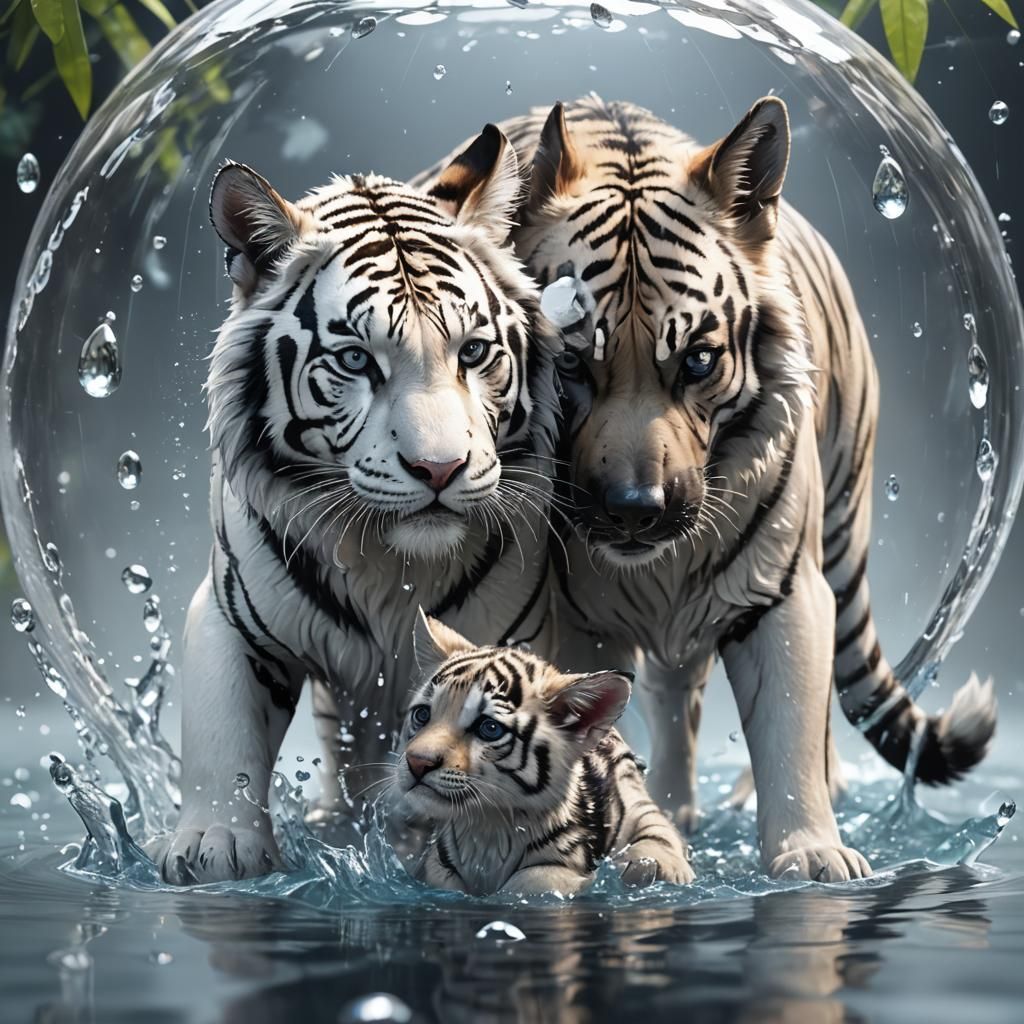Tiger and Shepherd Reflected in Water Droplet