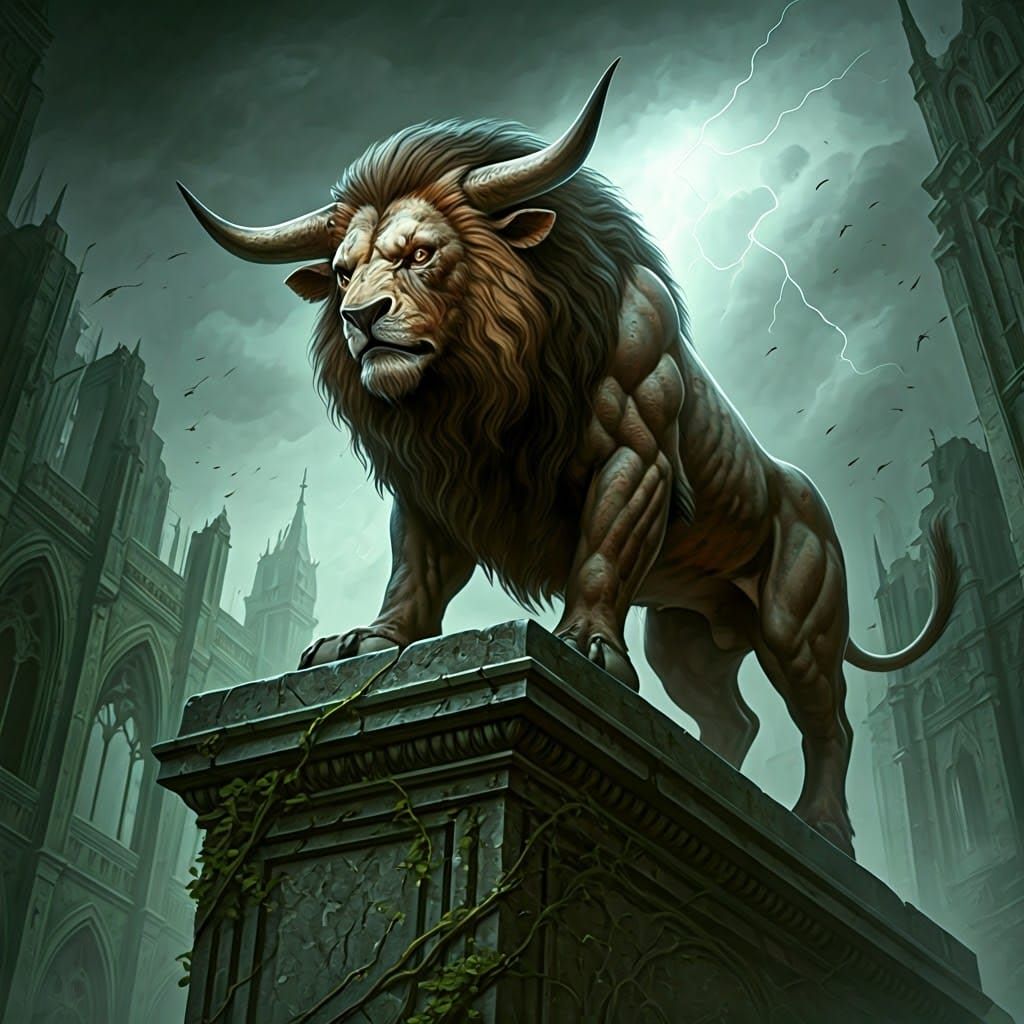 Dark Fantasy Minotaur Conquers a Gothic Ruin