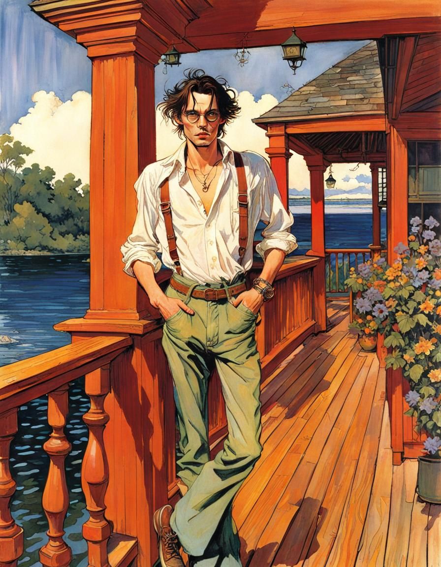 Lake House Portrait in Rockwell and Kaluta Style