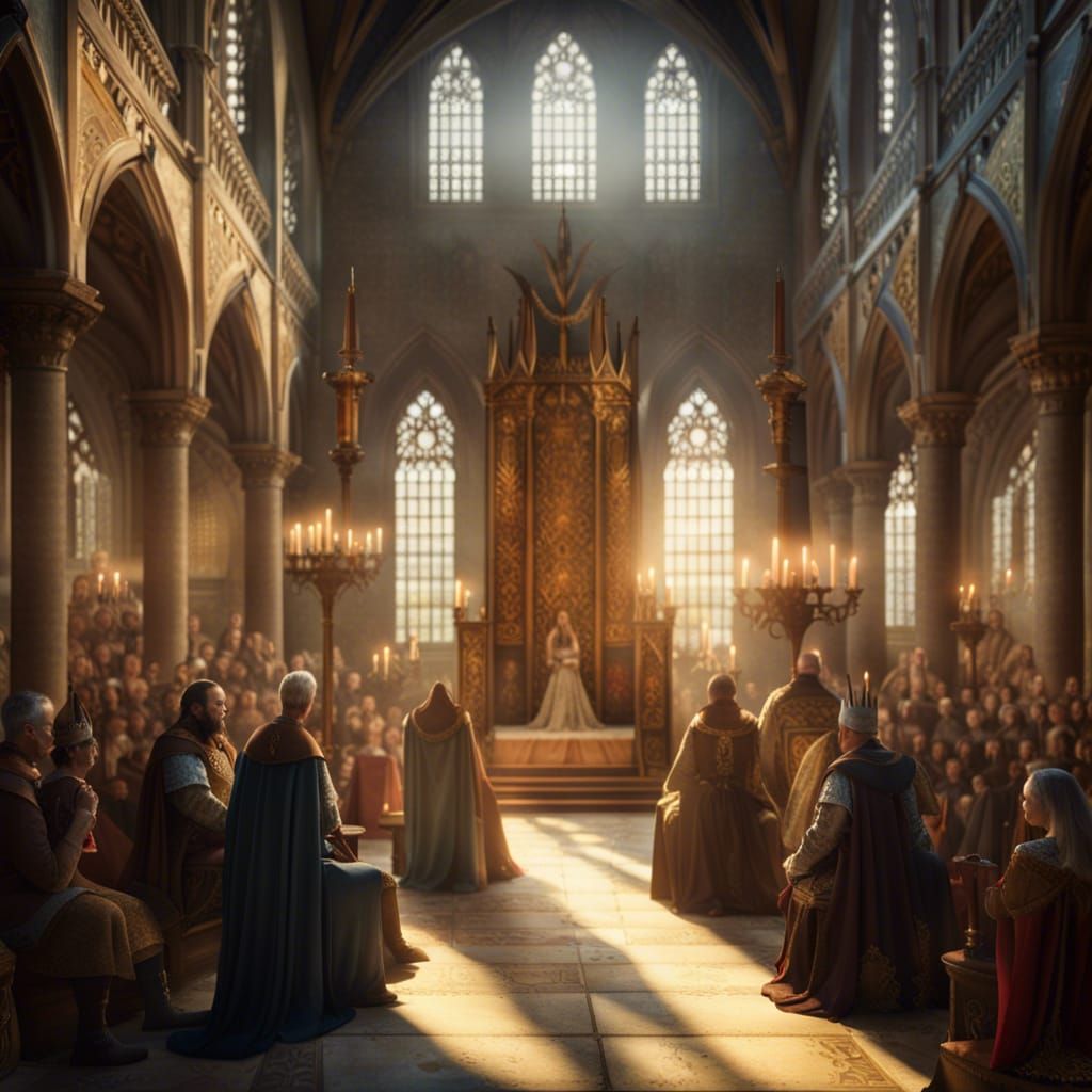 Medieval Throne Room in Maxfield Parrish Style