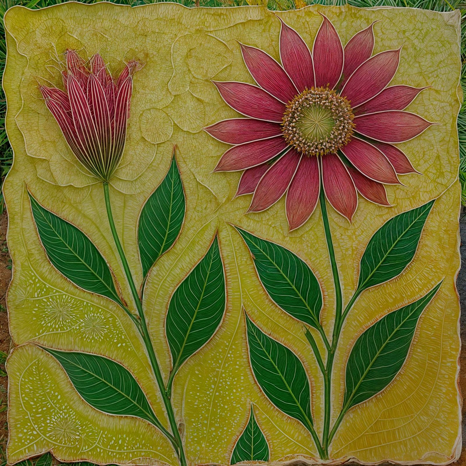 Biophilic Encaustic Collage Art with Botanical Flora