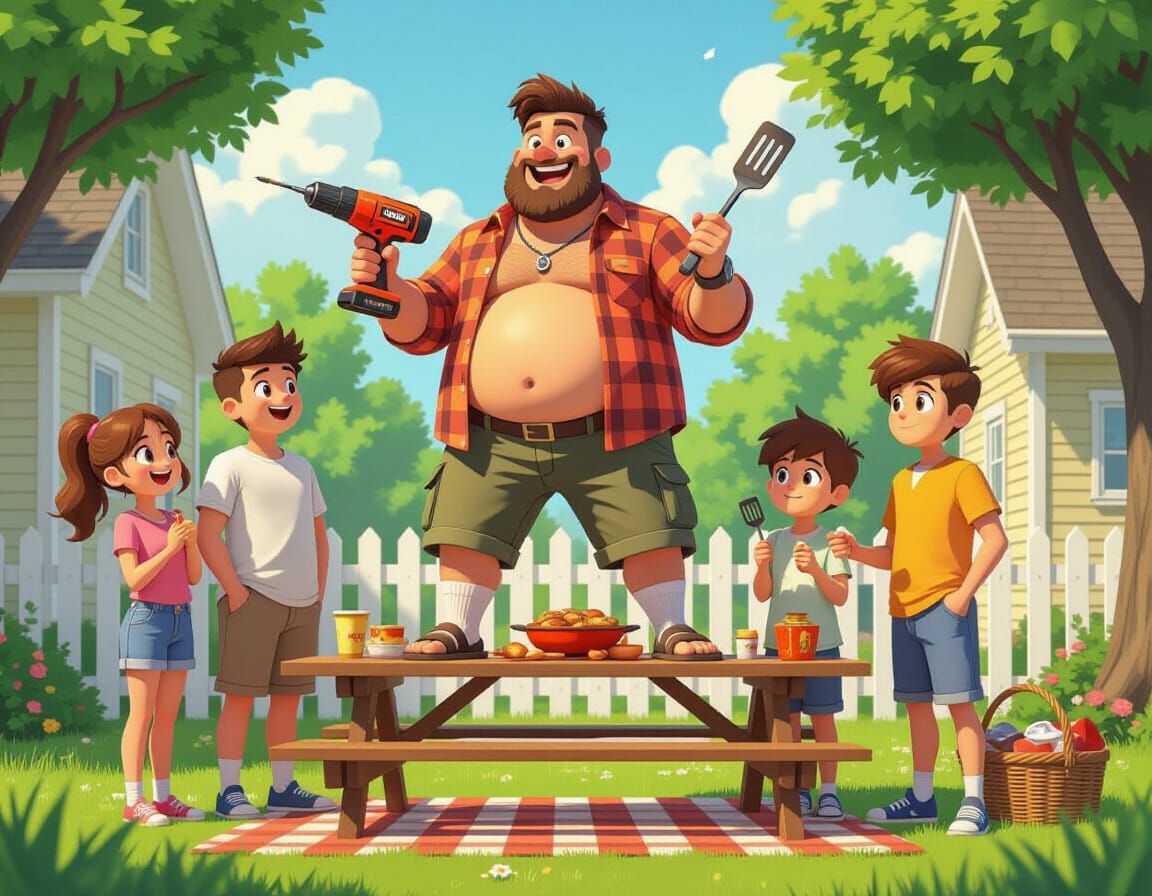 Anime Hero Dad Balances Drill and Spatula