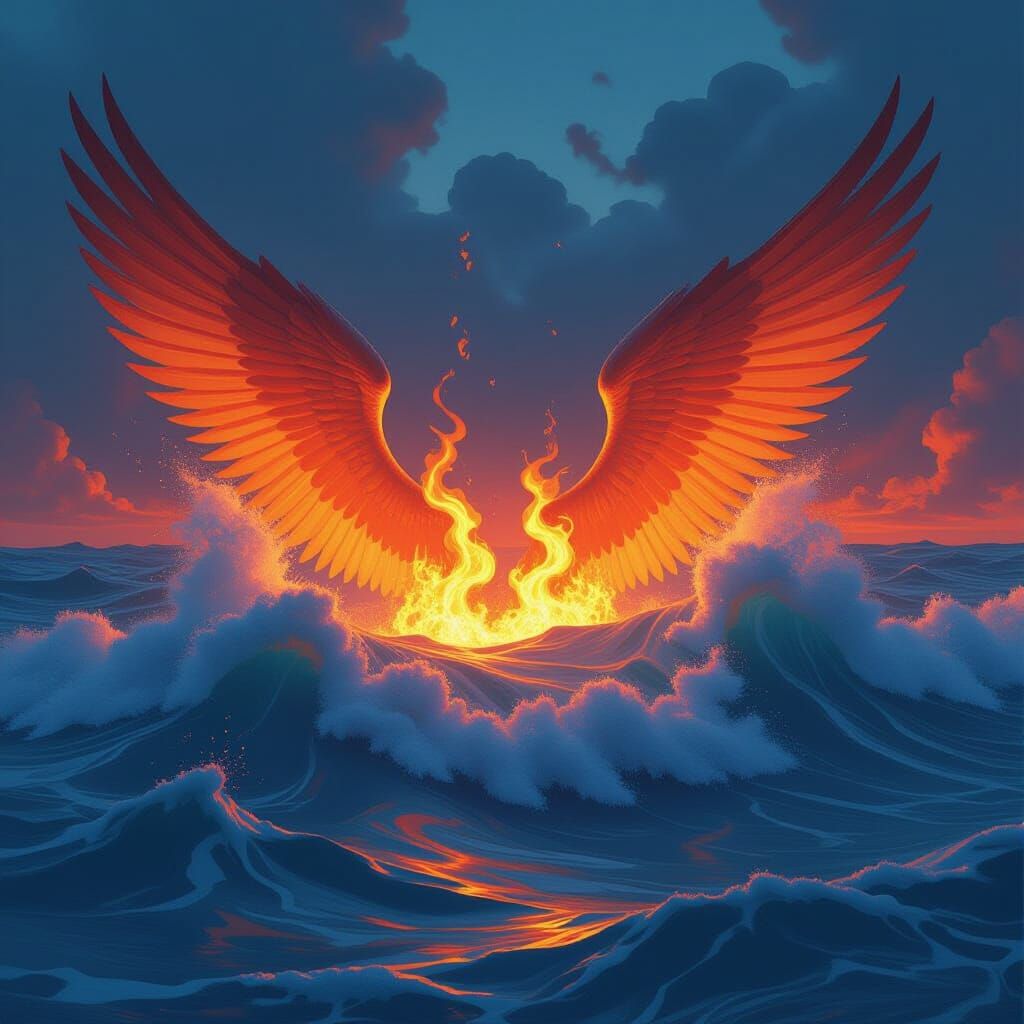 Angelic Flames and Waves: A Fantasy Matte Painting