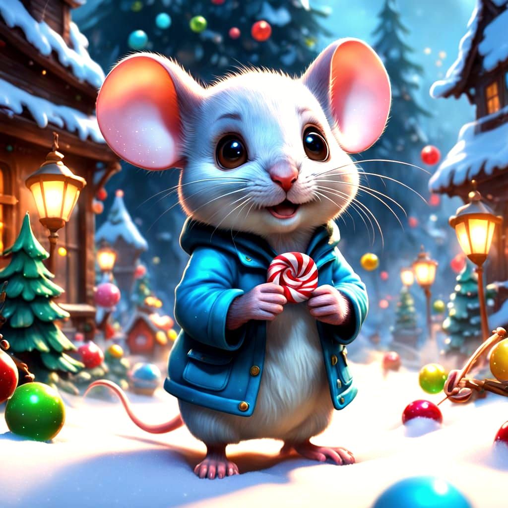 Whimsical Christmas Fantasy with Candyland Creatures in Hype...