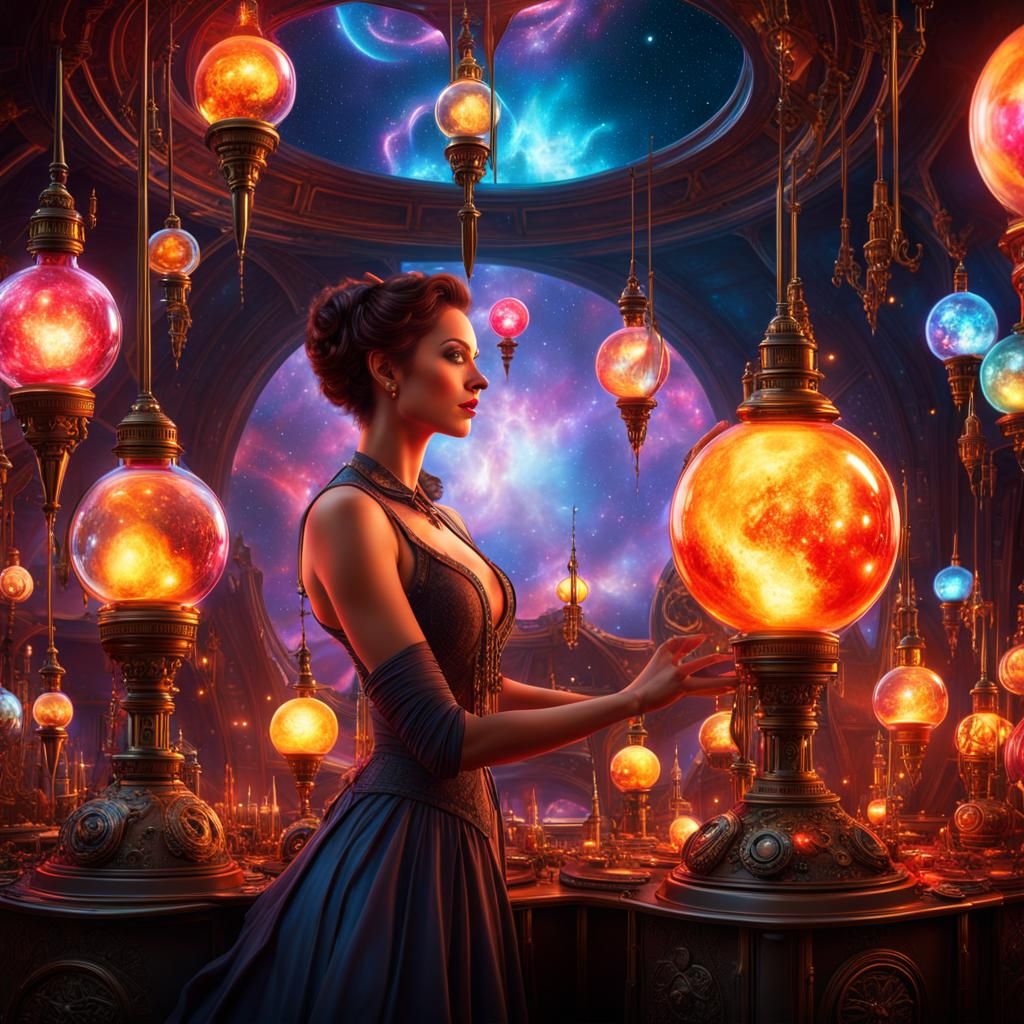 Steampunk Woman with Retrofuturistic Lava Lamps