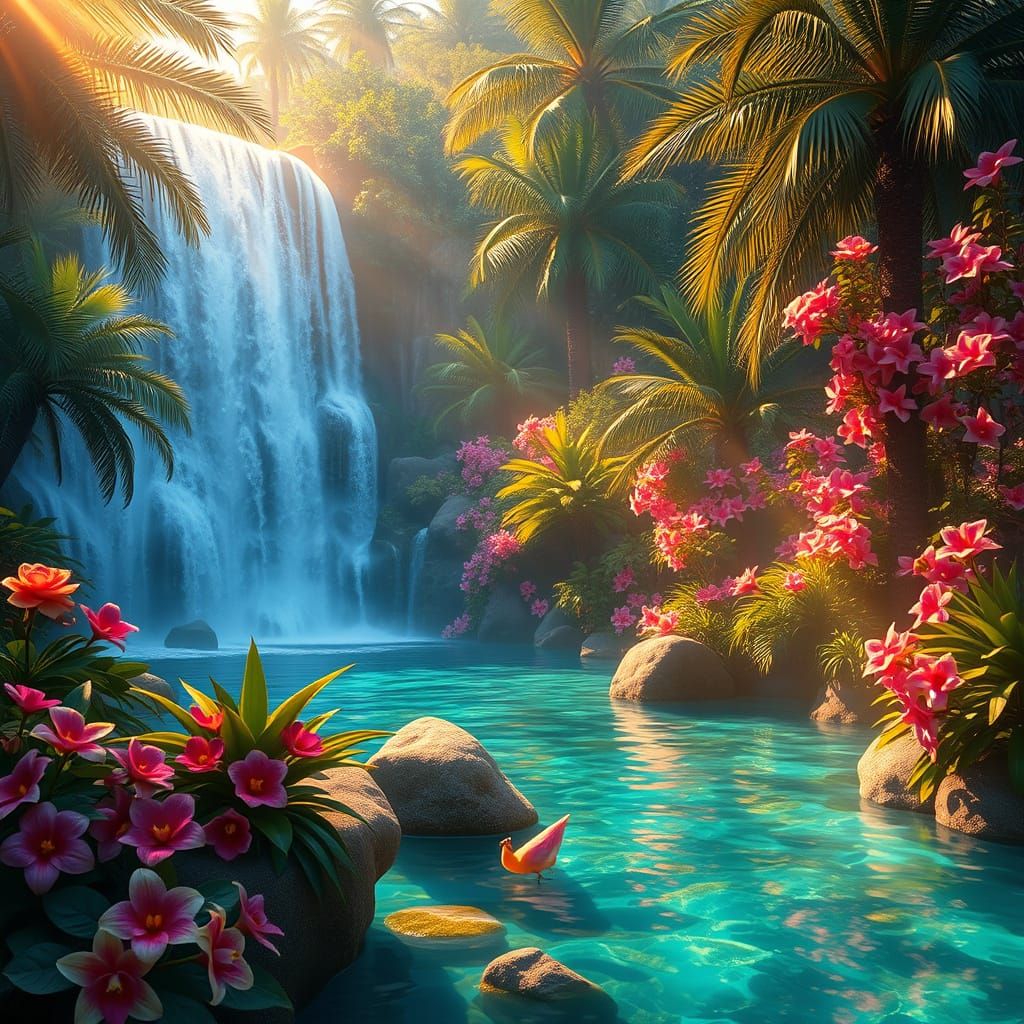 Majestic Waterfalls in Vibrant, Tropical Paradise