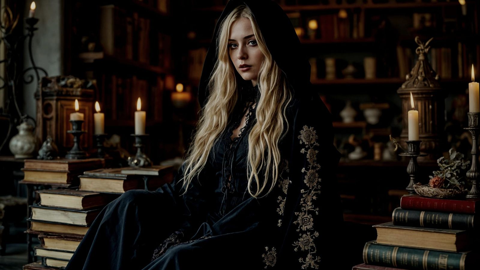 Gothic Woman in Library Cloak