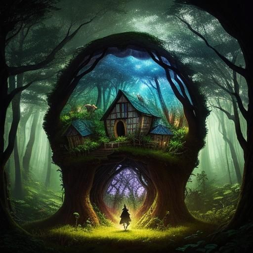 Mushroom House in Fairy Silhouette Art