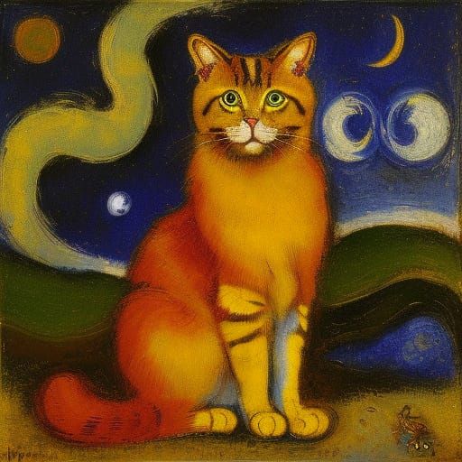 Mighty Cat Under Starry Night Sky