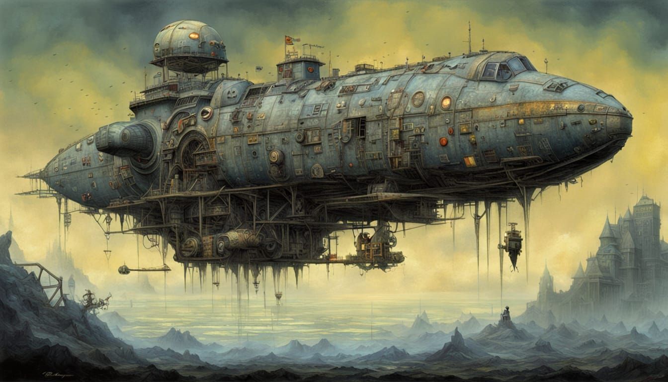 A Dreamlike Encaustic Fantasy Scene in the Style of Tim Burt...