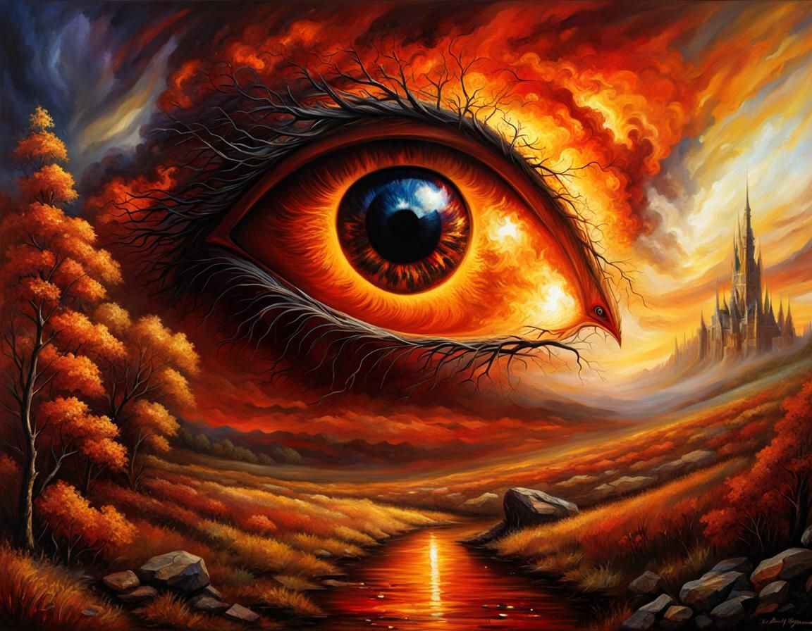 Fiery Eye over Impressionistic Landscape in HDR