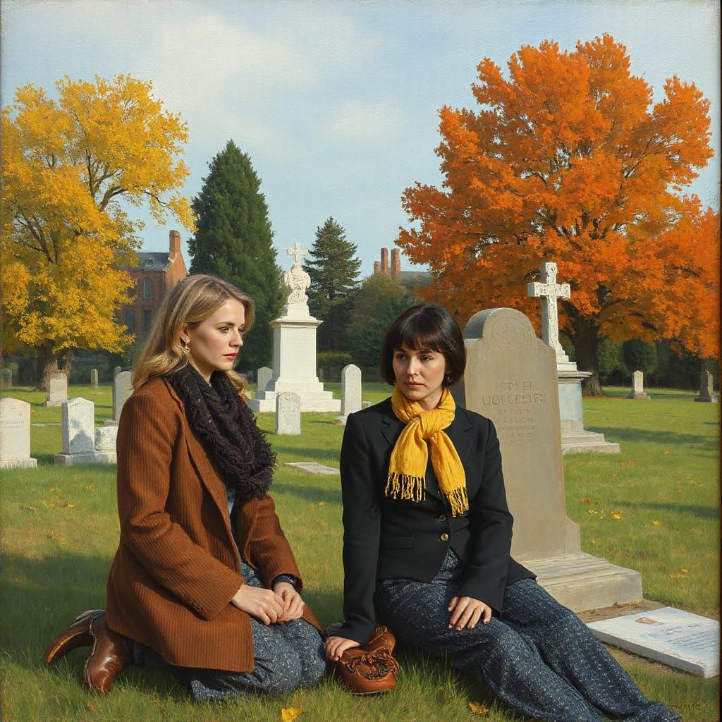 Office Workers Date in Autumn Cemetery