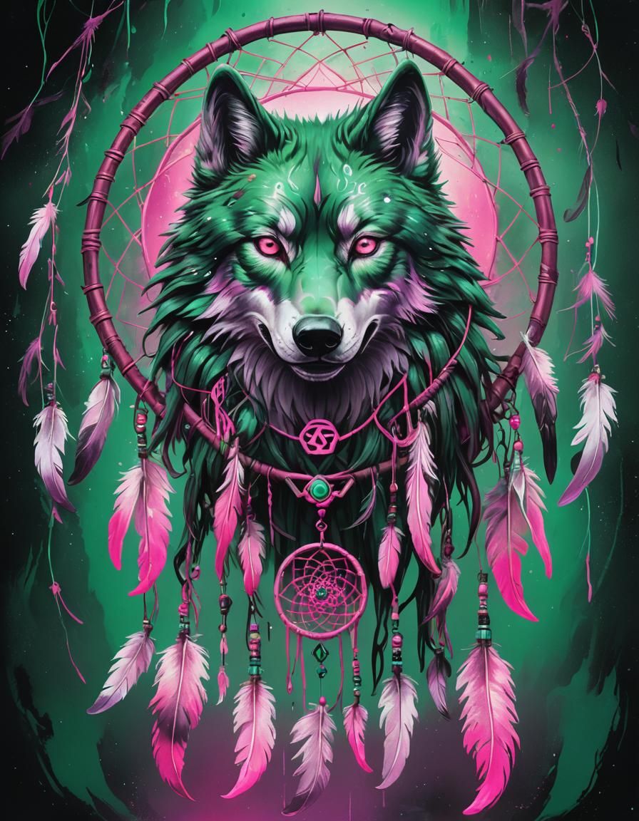 Ghost Wolf in Dreamcatcher, Graffiti Art Style