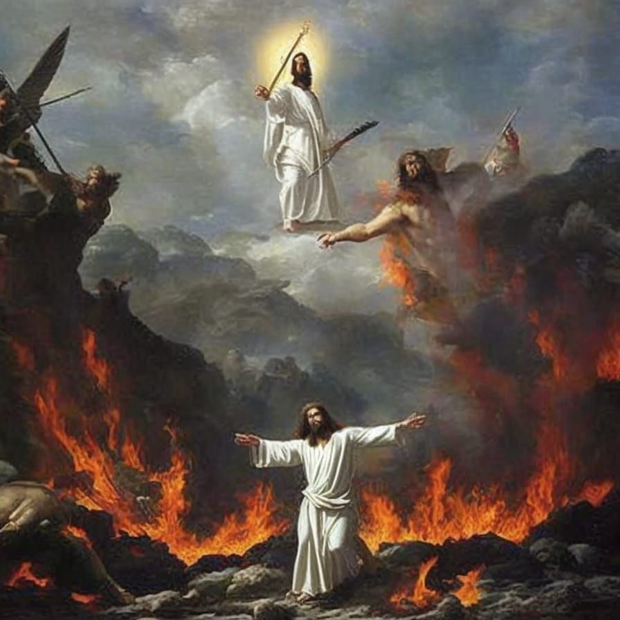 Jesus Defeats Devil in Fiery Lake