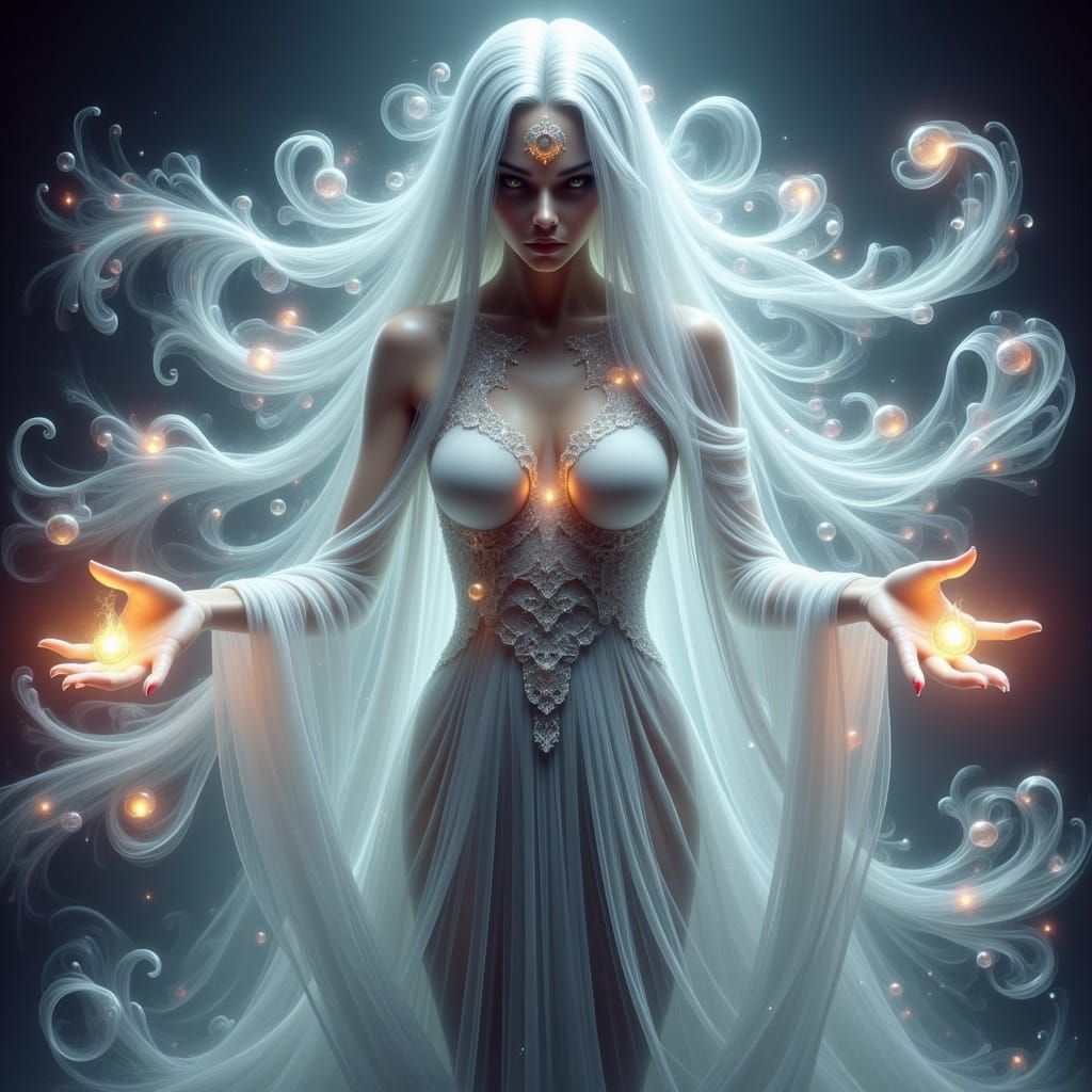 Mystical Sorceress Casting Spell in Fantasy Art Style