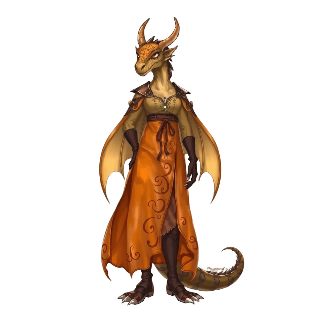 Regal Dragonborn Wizard in Green Dress with Ancient Rune Pat...