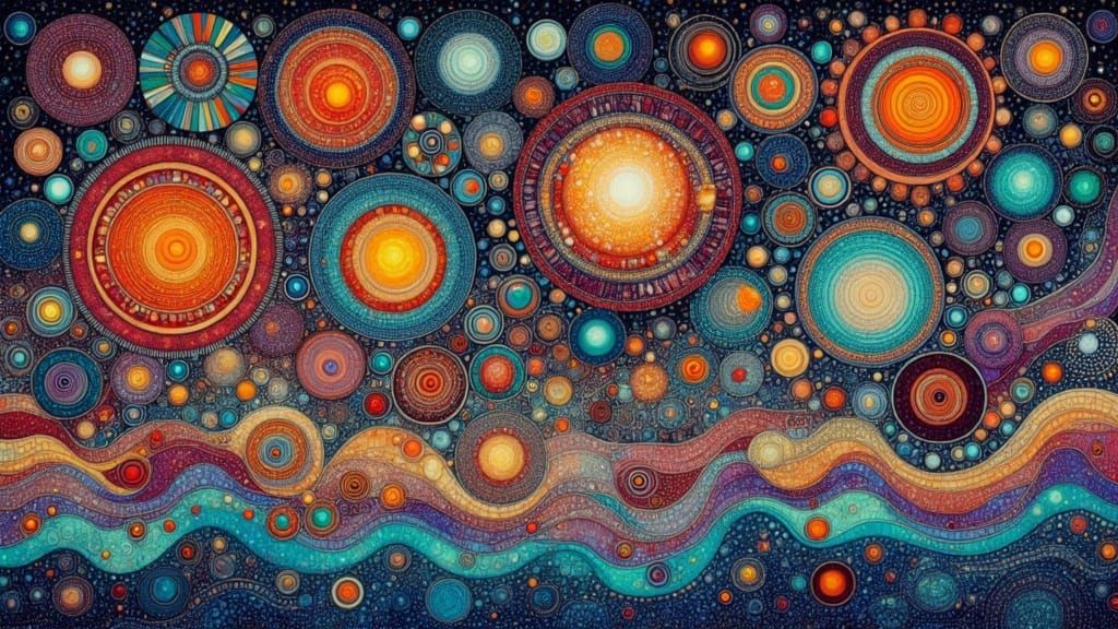 Abstract Expressionist Celestial Library in Miró Style