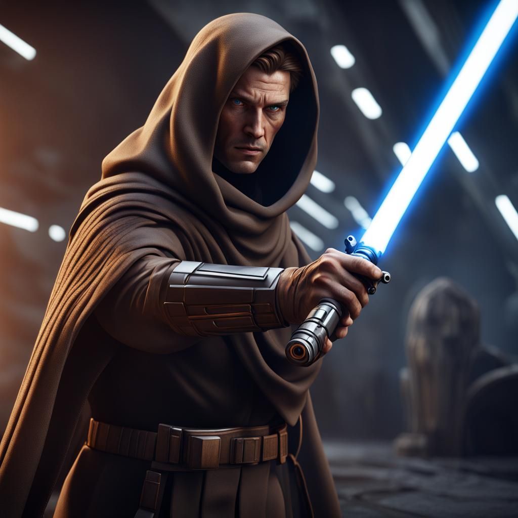 Jedi Knight in Battle: Detailed Matte Painting