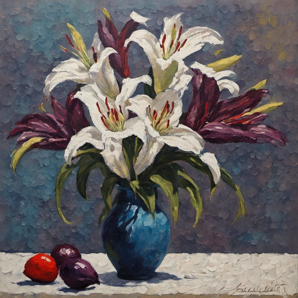 Stargazer Lilies Still Life in Expressionist Style
