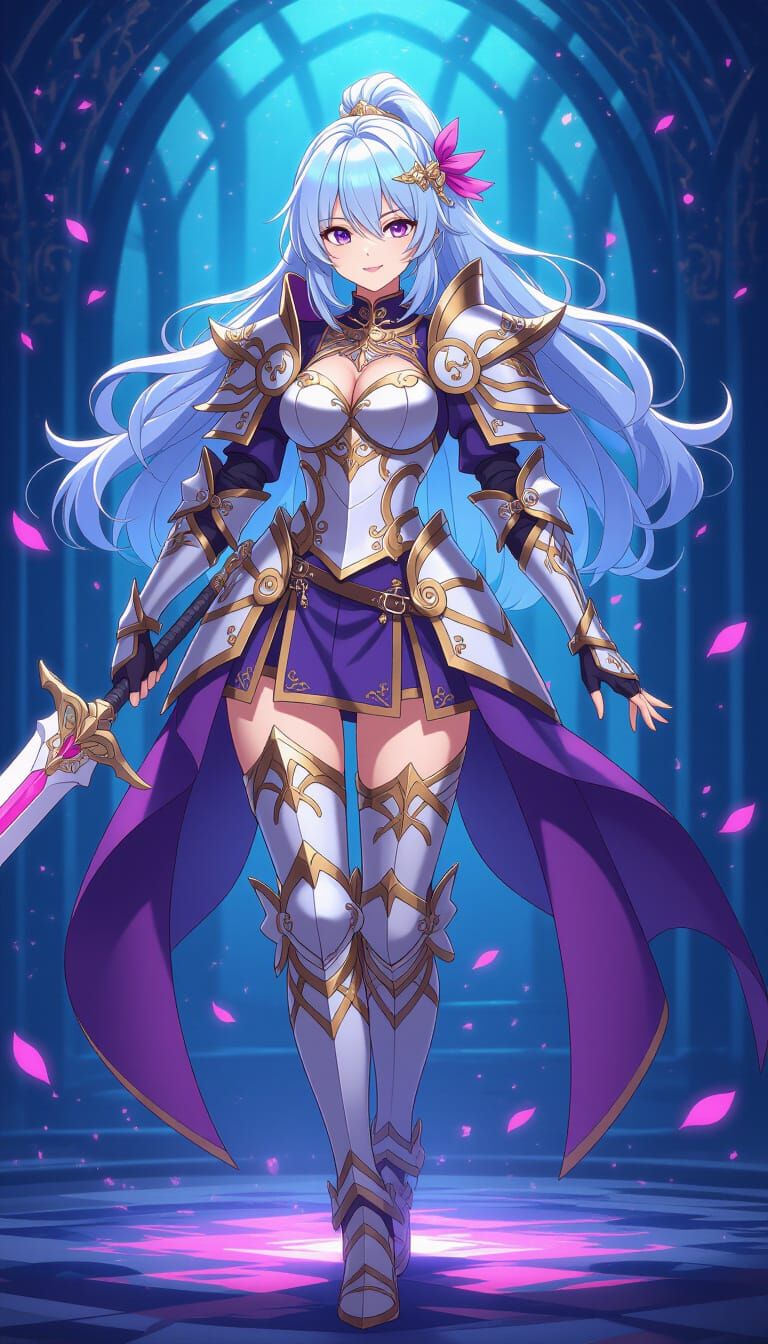 Anime Paladin Girl in Ornate Armor