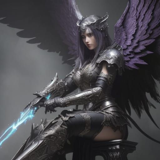 Metal Fallen Angel on Throne in Dark Fantasy Style