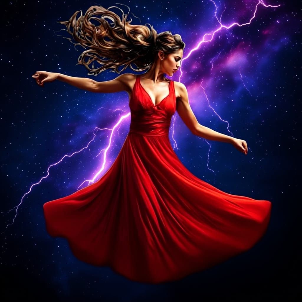 Flamenco Dancer in Crimson Gown: Splatter Impasto Painting