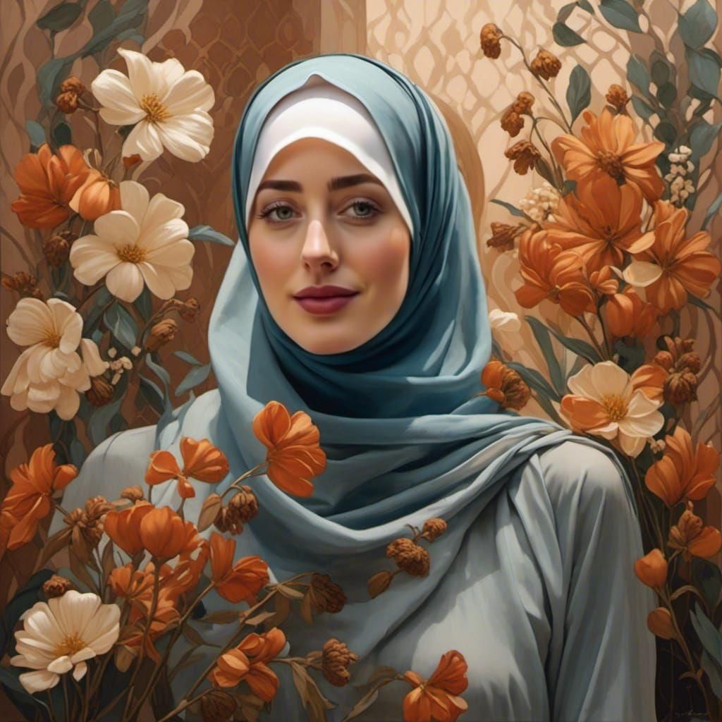Elegant Hijabi Women in Oil Painting