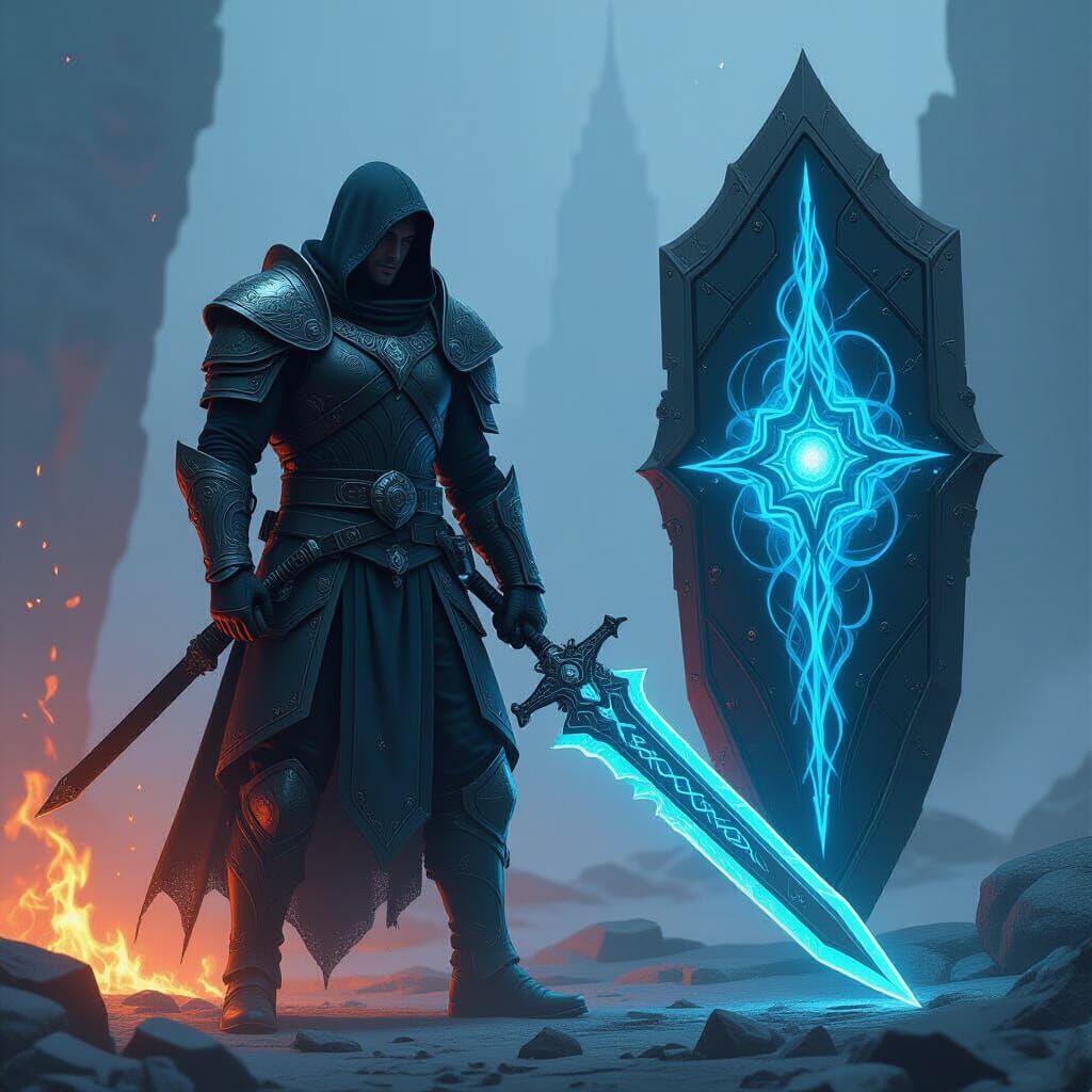 Fire and Ice Sword with Dark Matter Shield