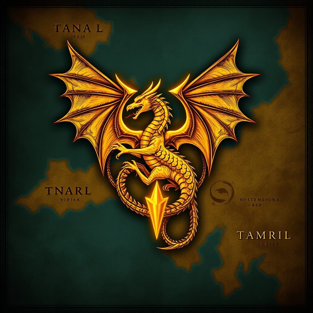 Majestic Dragon Emblem with Ouroboros on Tamriel Map