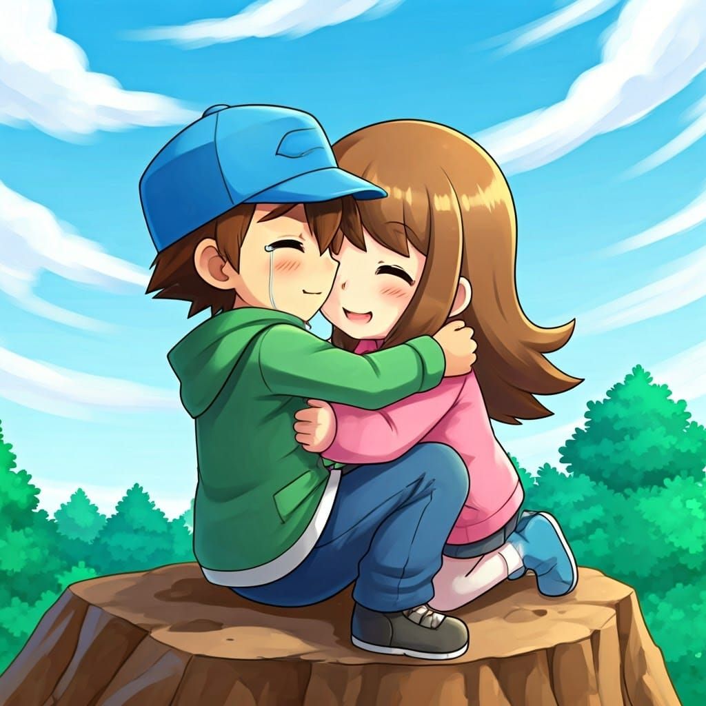 Chibi Pokémon Trainers Share a Heartfelt Moment