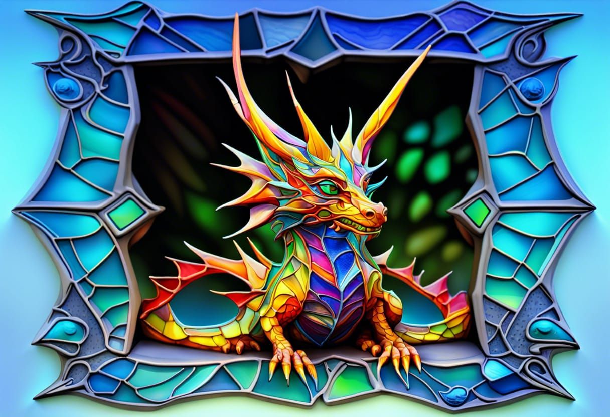 Enchanted Spirit Dragon in Vibrant Stained Glass