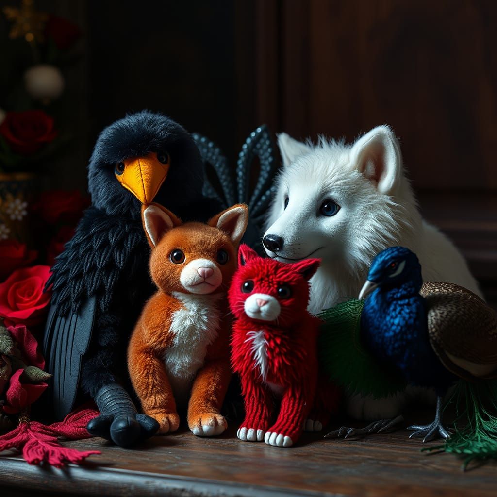 Hyperrealistic Stuffed Animals: Raven, Rabbit, Cat, Wolf, Pe...