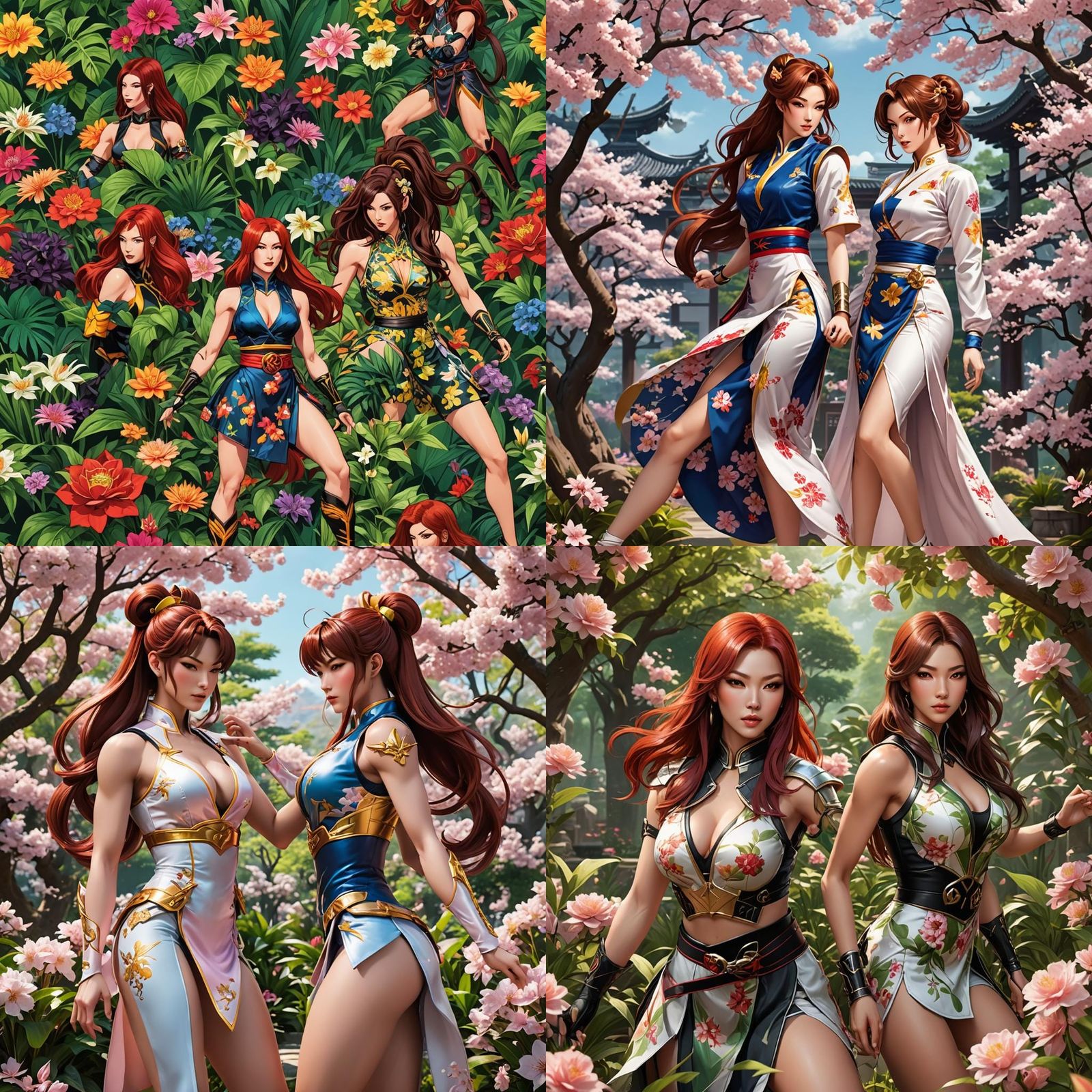 Anime Girls in Garden, Cel-Shaded Manga Style