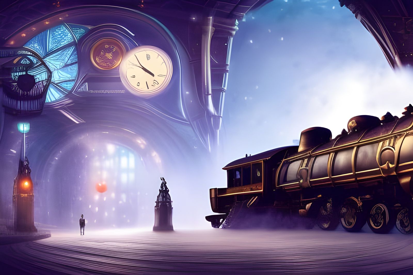 Futuristic Steampunk Train Arriving at Fairycore Station