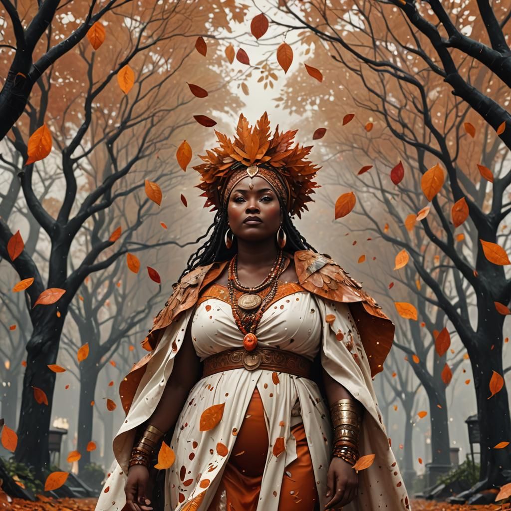 Autumn Goddess in Falling Leaves: Fantasy Art
