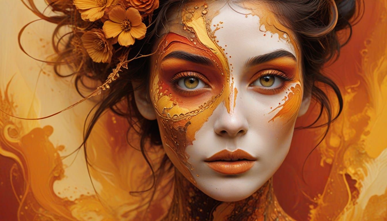 Feminine beauty in orange and gold