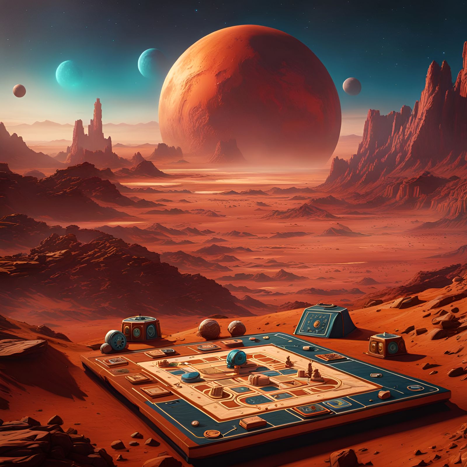 Retro Board Game on Mars: Fantasy Concept Art