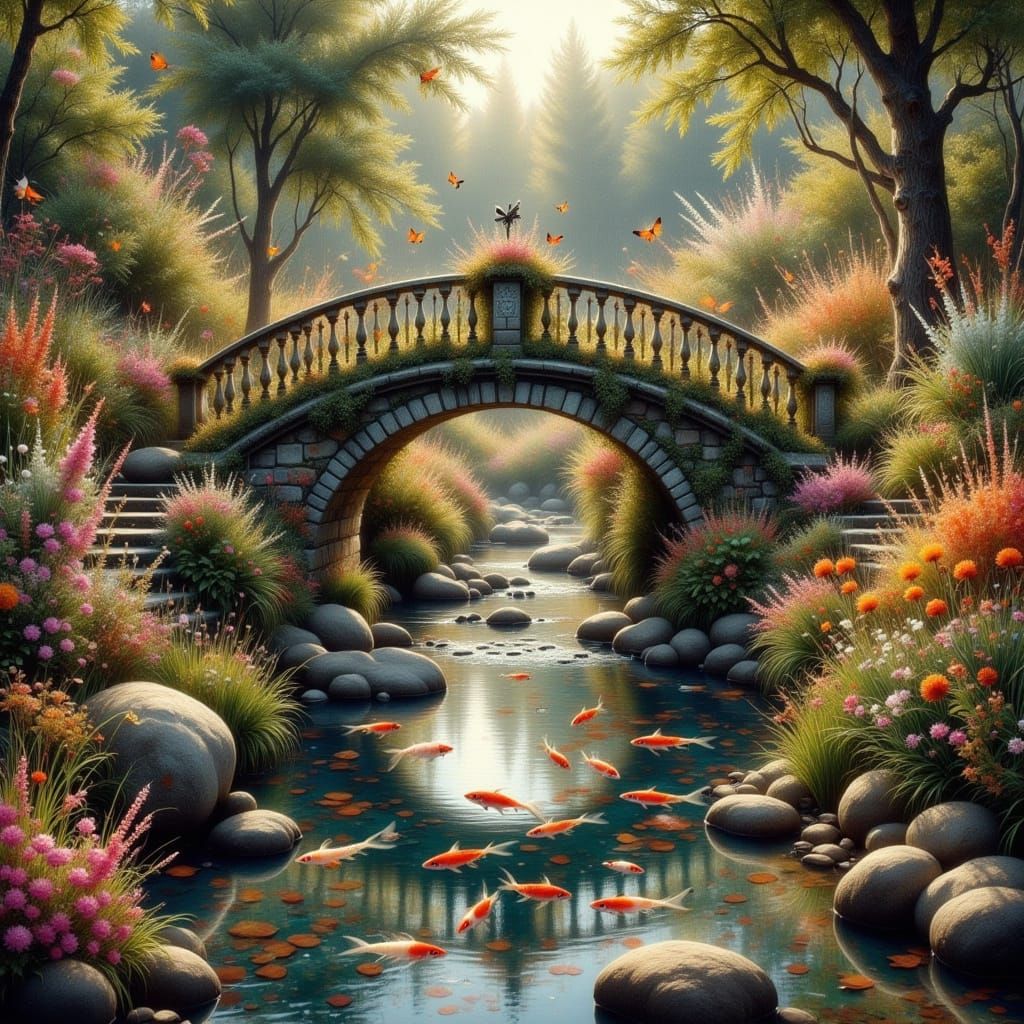 English Stone Bridge in Maximalist Garden