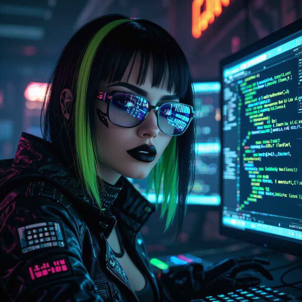 Cyberpunk Hacker with Neon Reflections