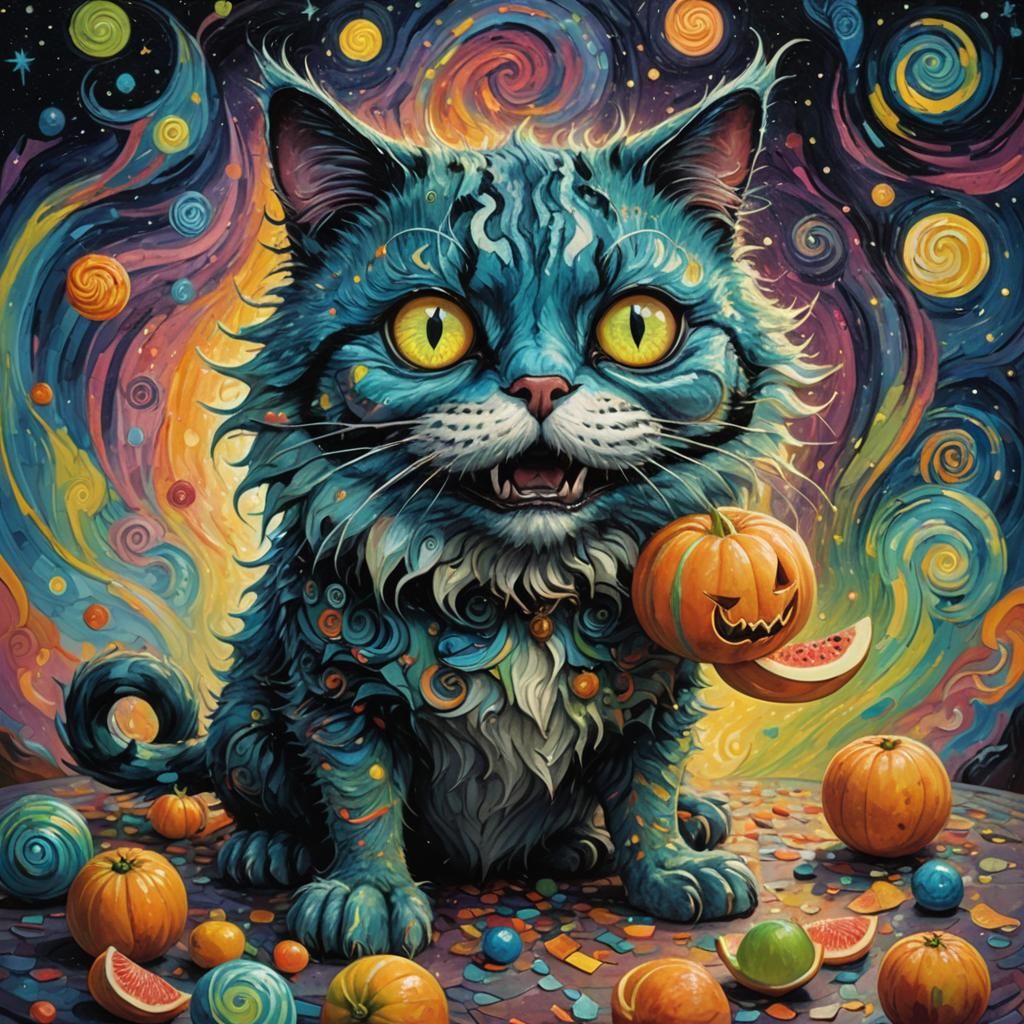 Melon Dog Cheshire Cat in Tim Burton Style