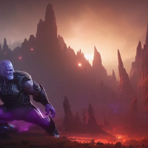 Thanos Snap on Alien Planet: Dark Fantasy Art