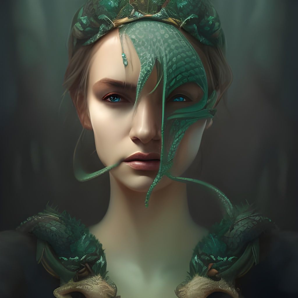 Detailed Snake Queen Portrait in Digital Art Style