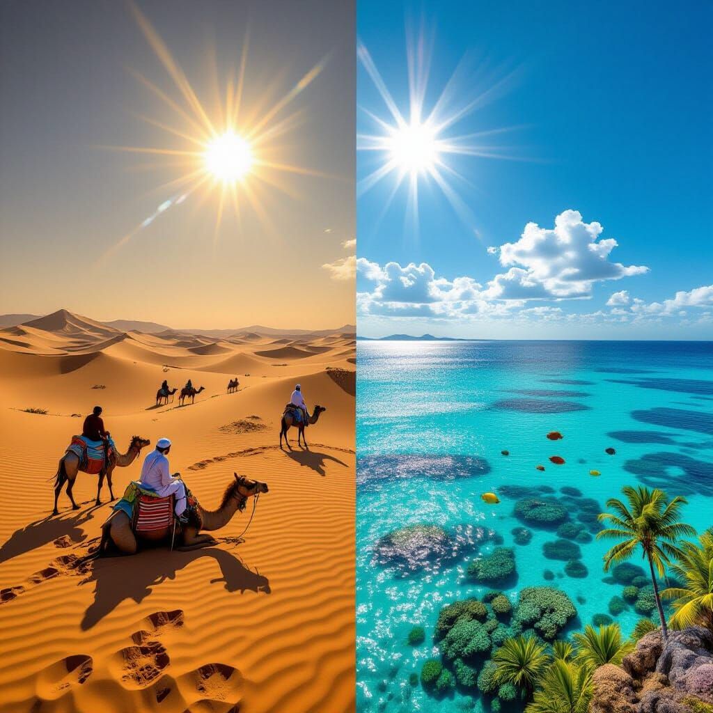 Split Screen: Desert to Tropical Ocean