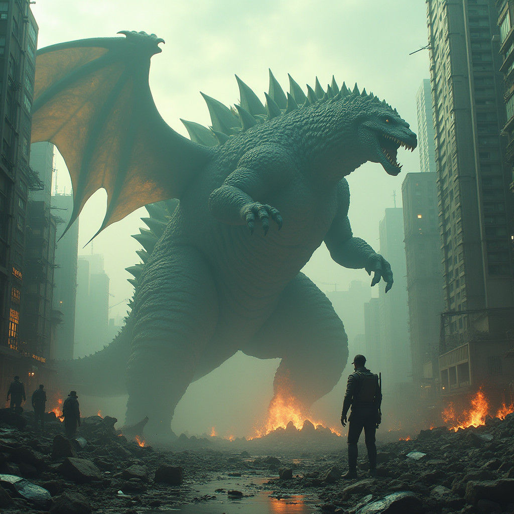 Godzilla vs MUTO in Dystopian Cityscape