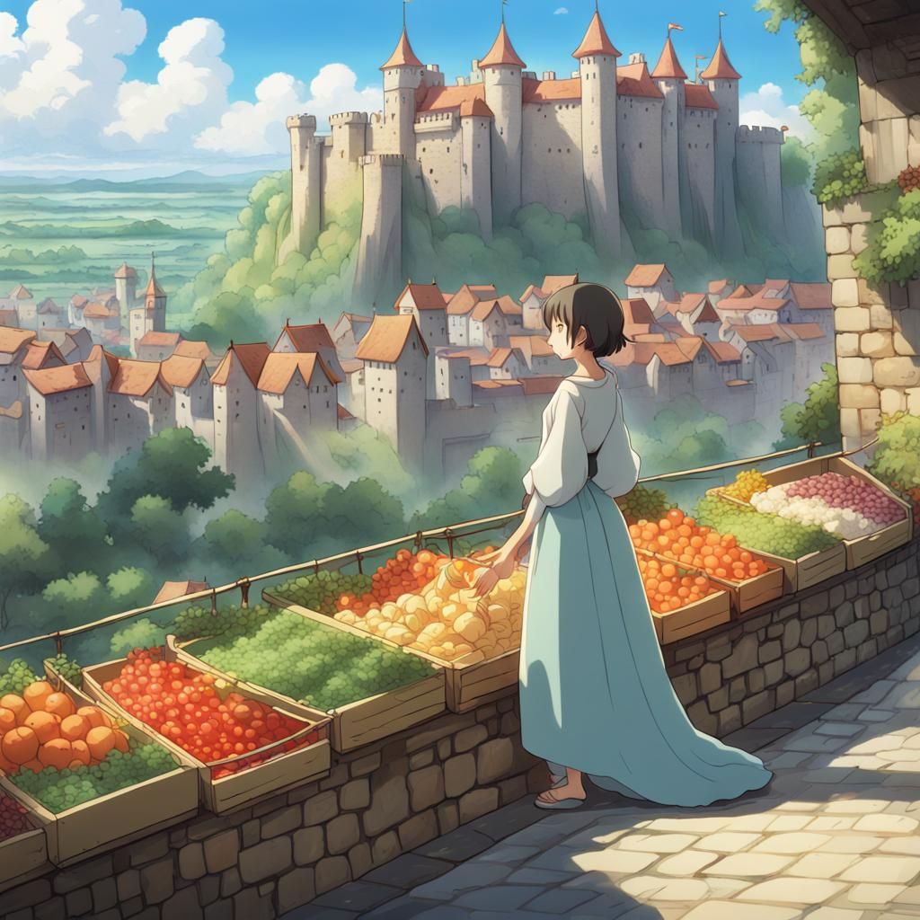 Anime Princess Overlooks Castle Market
