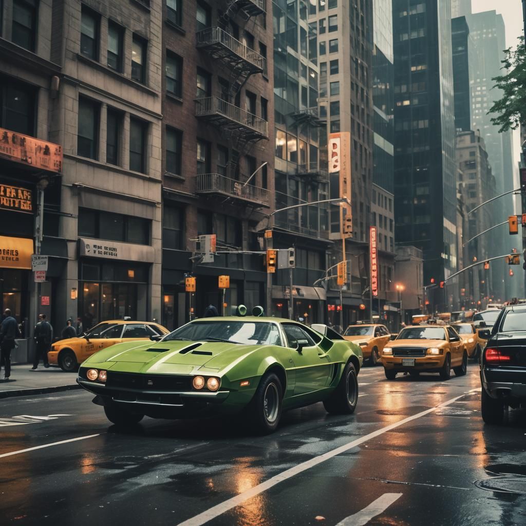 Futuristic Car in Manhattan: Cinematic Film Still